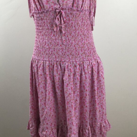Wild Fable Floral Smocked Tiered Pink Maxi Dress m - Picture 4 of 9